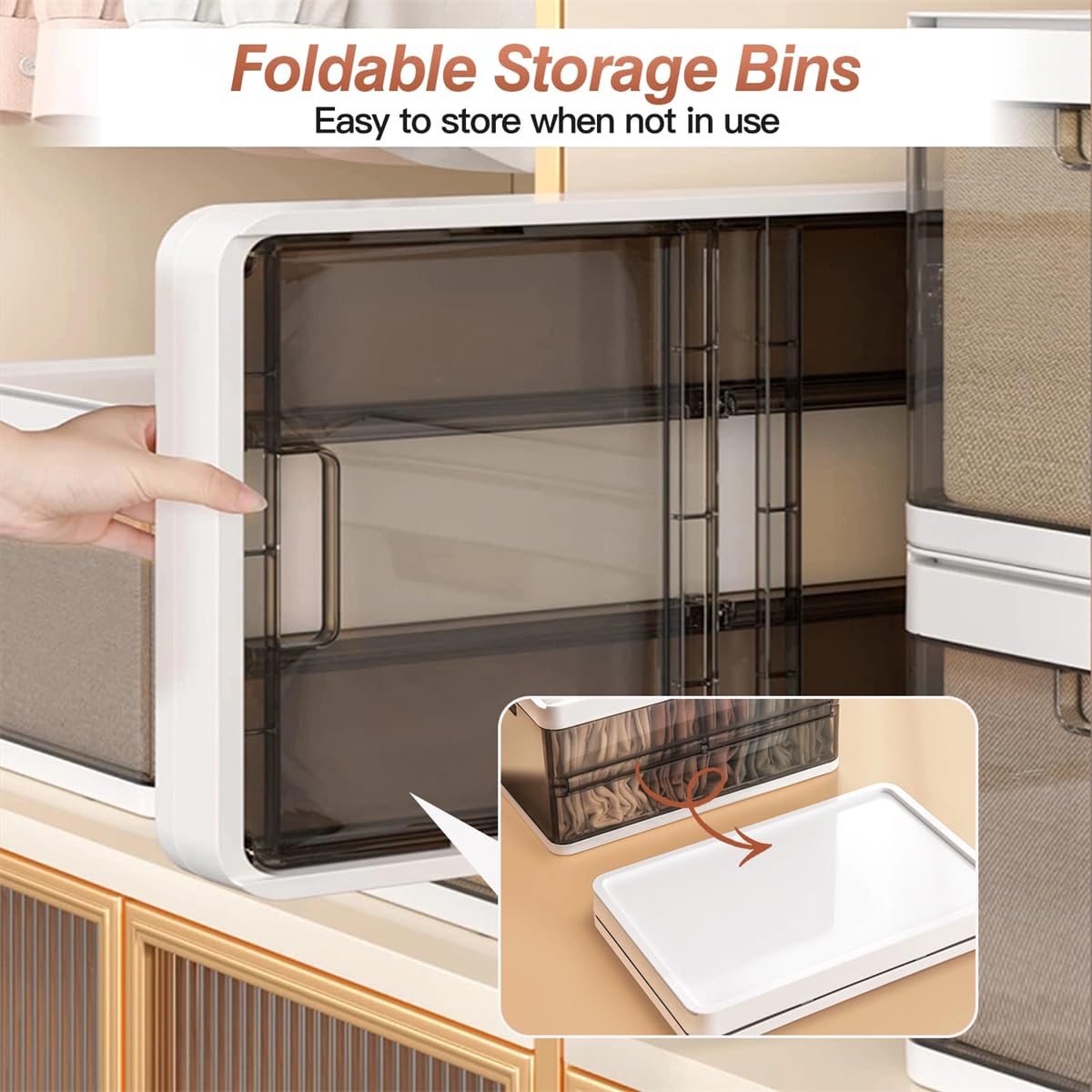 Storage Bin With Lid, 3 pack foldable storage bin, Stackable plastic closet organizer, Divider with handle, Foldable drawer organizer for toys and clothing