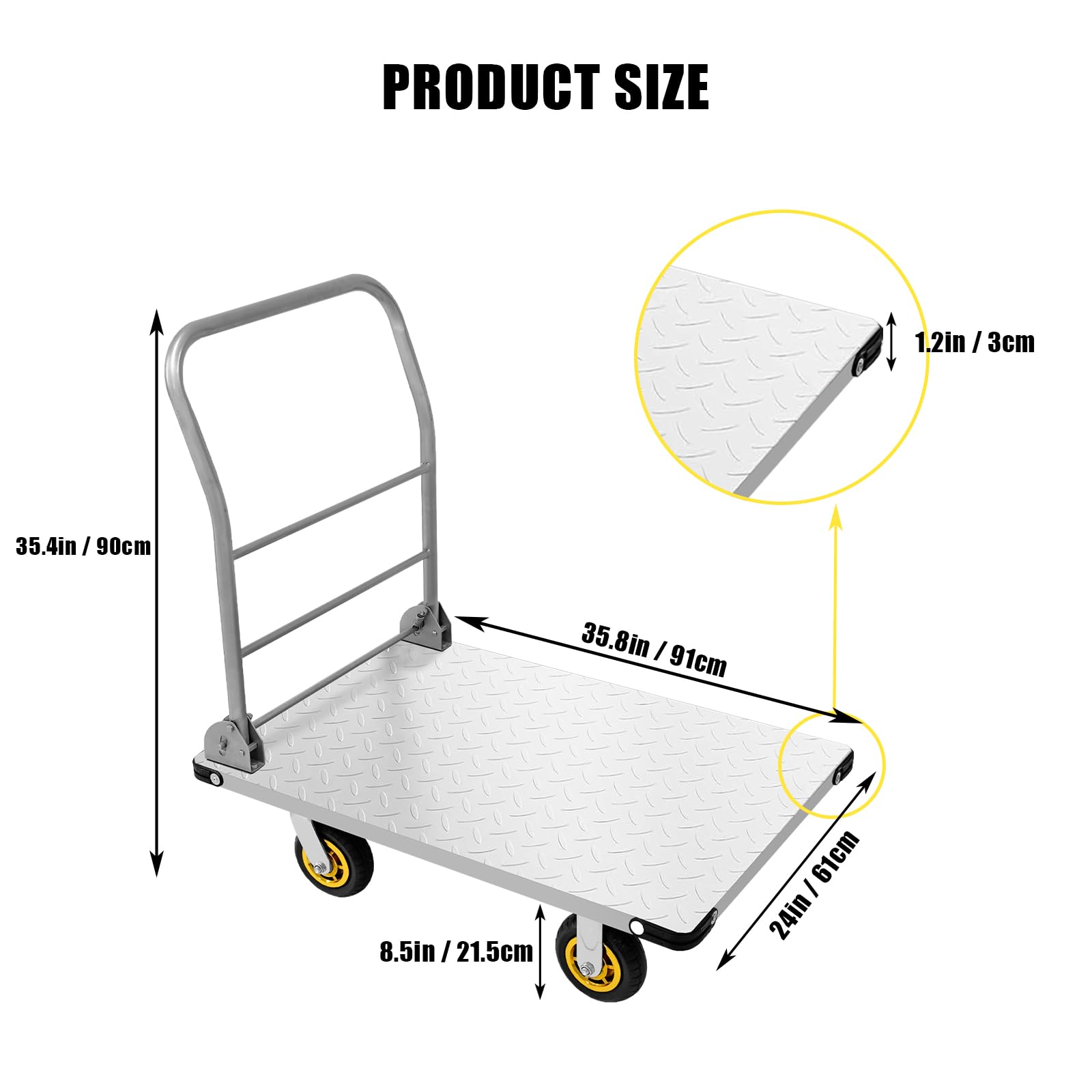 Platform Truck, 1800lb Capacity Heavy Duty Foldable Push Cart, 36 x 24in Flatbed with 6" Swivel Wheels, Platform Truck Hand Cart for Industry, SuperMall (M)