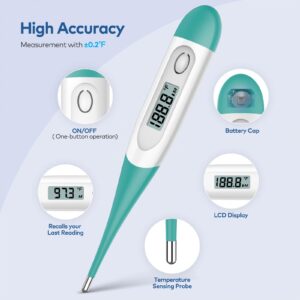 Boncare 10 Seconds Digital Thermometer for Adults and Kids - Accurate & Safe Rectal Thermometer for Baby with Fever Alarm, Oral Thermometer FSA HSA Eligible (Clear Blue)