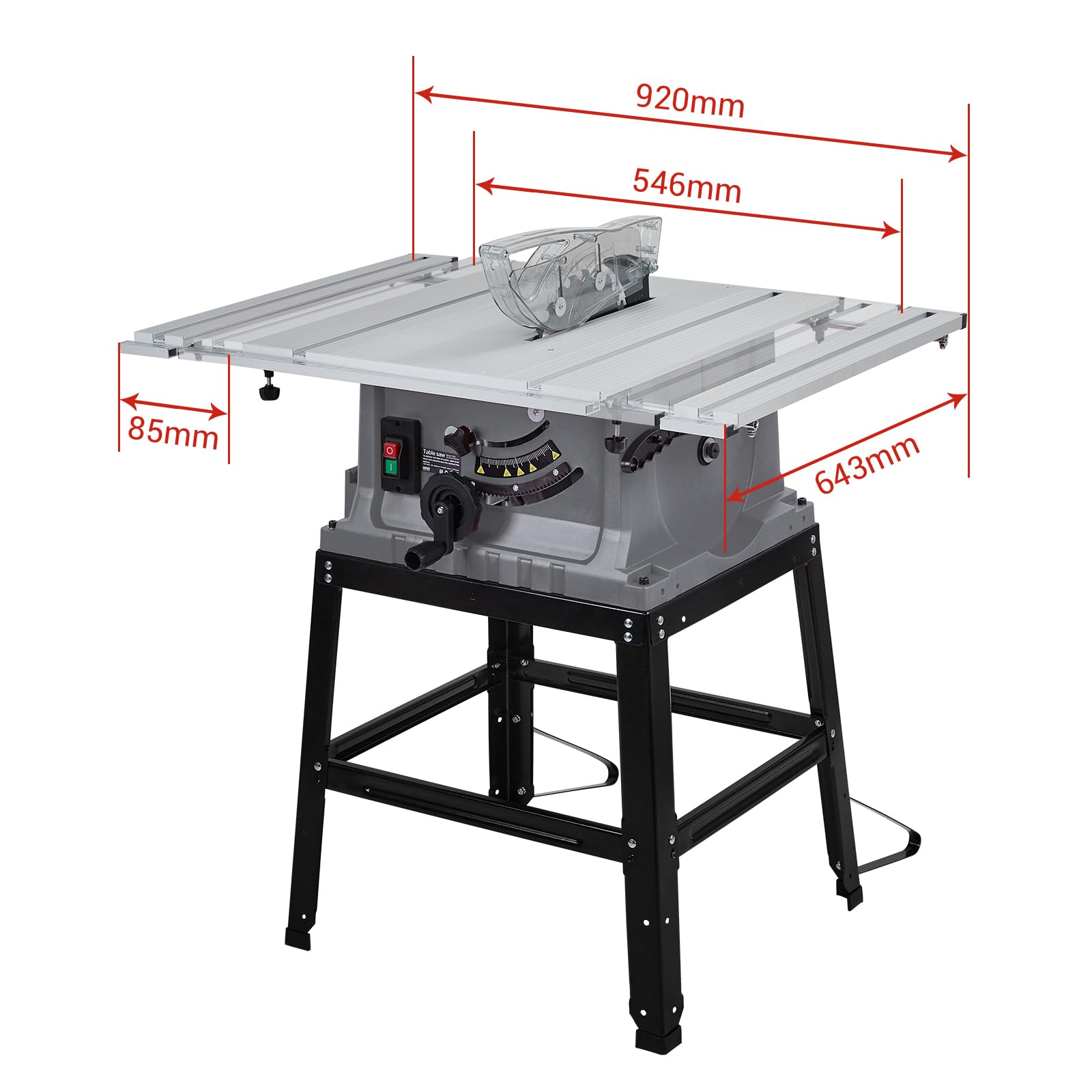 GarveeTech Table Saw, 10 Inch 15A Multifunctional Saw With Stand & Push Stick, 90° Cross Cut & 0-45° Bevel Cut, 5000RPM, Adjustable Blade Height for Woodworking, Grey