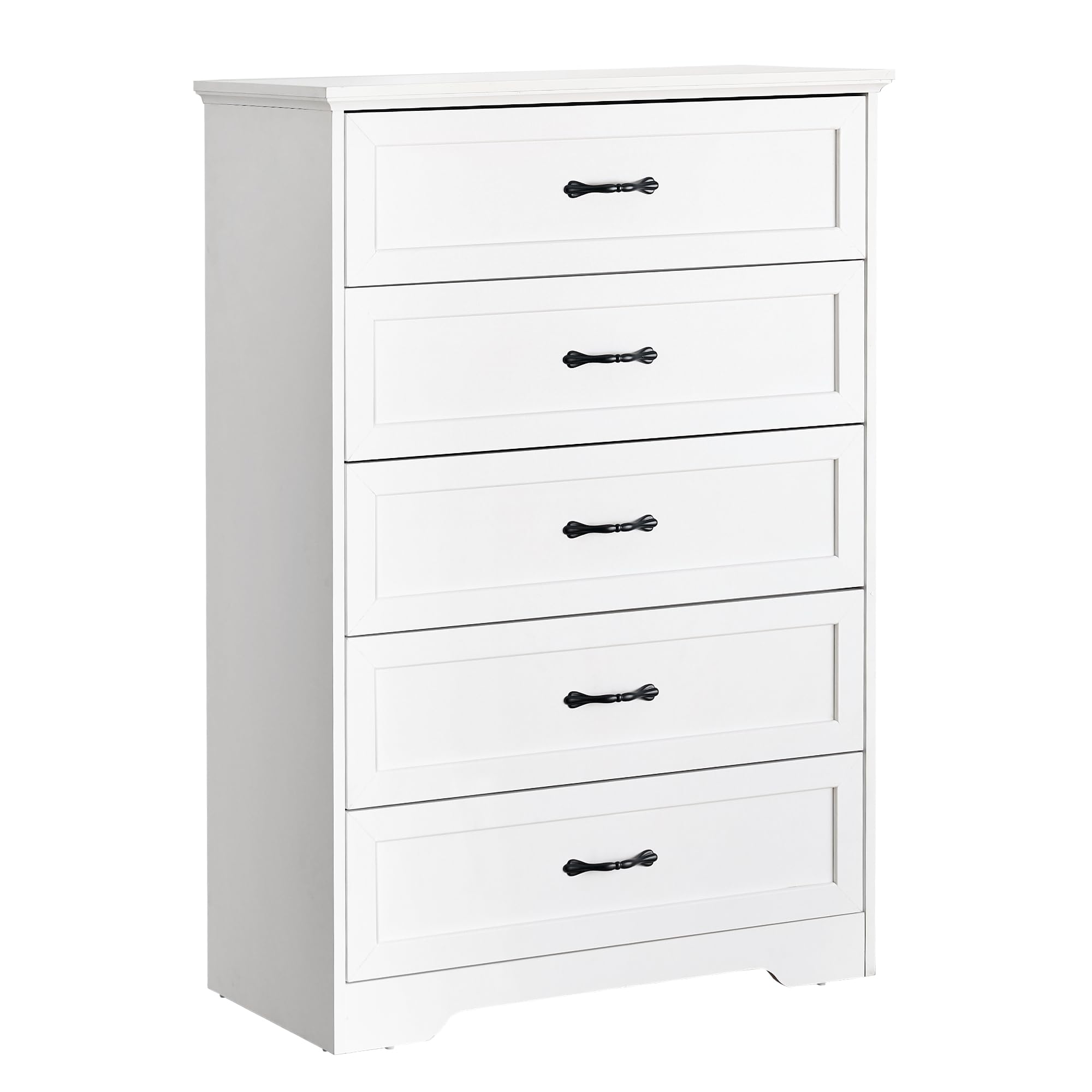 coucheta 5 Drawers Dresser, Chest of Drawer with Metal Handle, Modern Dresser with Large Storage Space, Farmhouse Wood Dresser for Bedroom, Living Room, Hallway, White