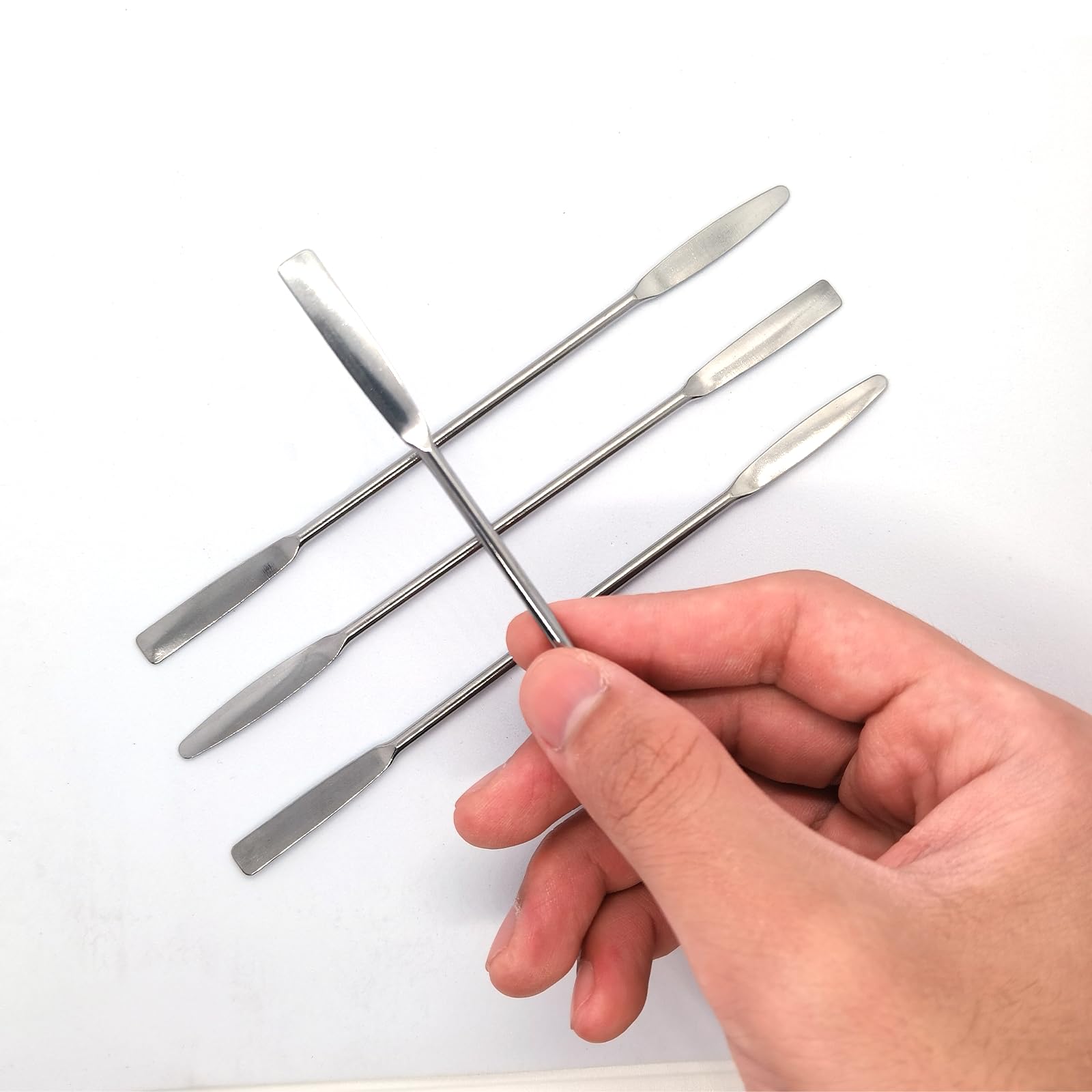 4PCS Stainless Steel Lab Laboratory Mini Double-Ended Spatula,Micro Spatula, Semi-Micro Shovel Tapered Arrow End Flat Ends,Mini Metal Spatula,6" Length