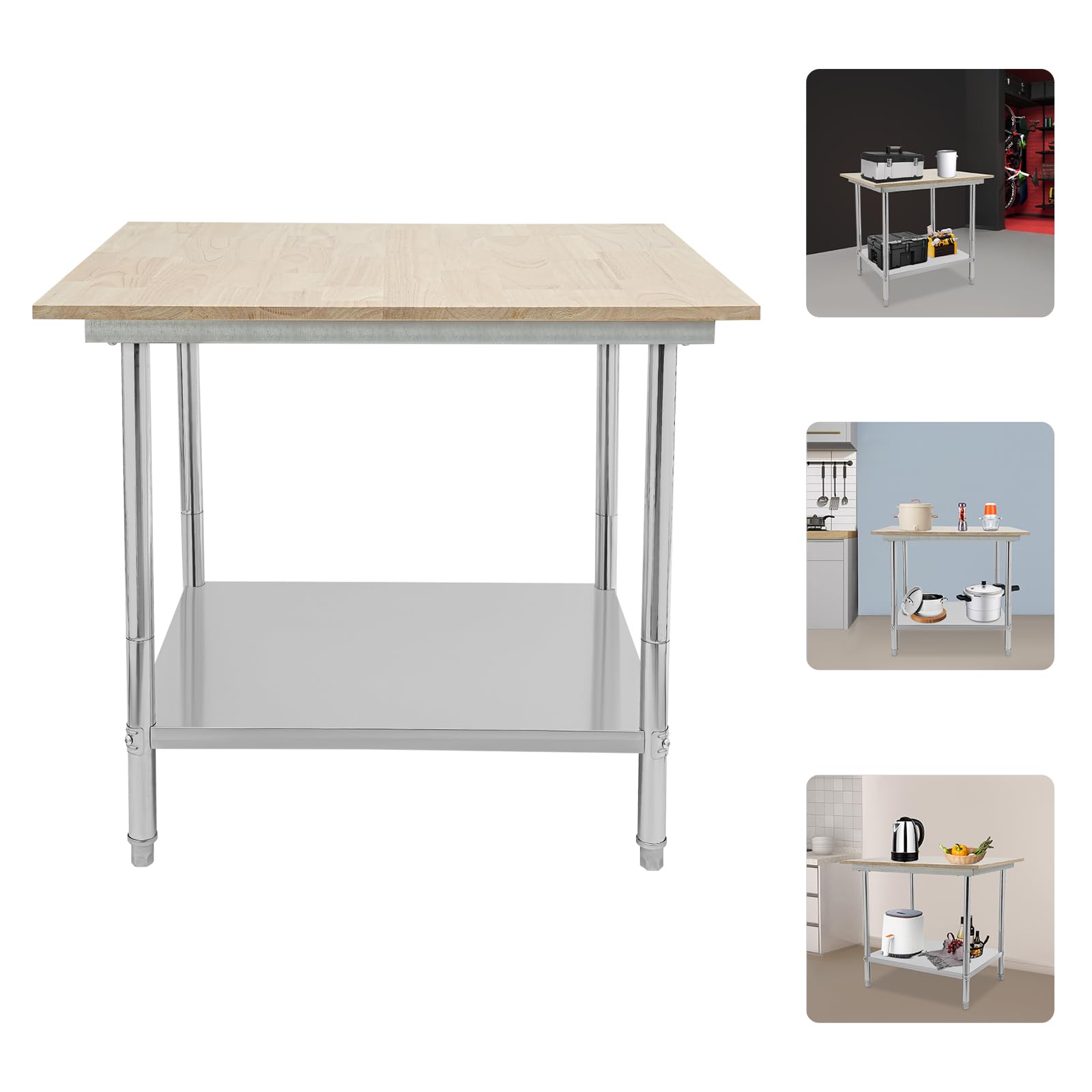 Adjustable Workbench, 35.43×29.92 Inch Kitchen Preparation Table Garage Workbench, Kitchen Tool Table with Storage Space, for Home and Commercial