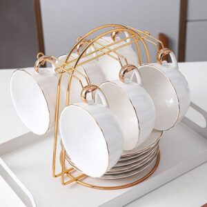 home storage mug hooks stainless steel wire rack display stand service for tea cups, gold metal stand for coffee cups and saucers(b)