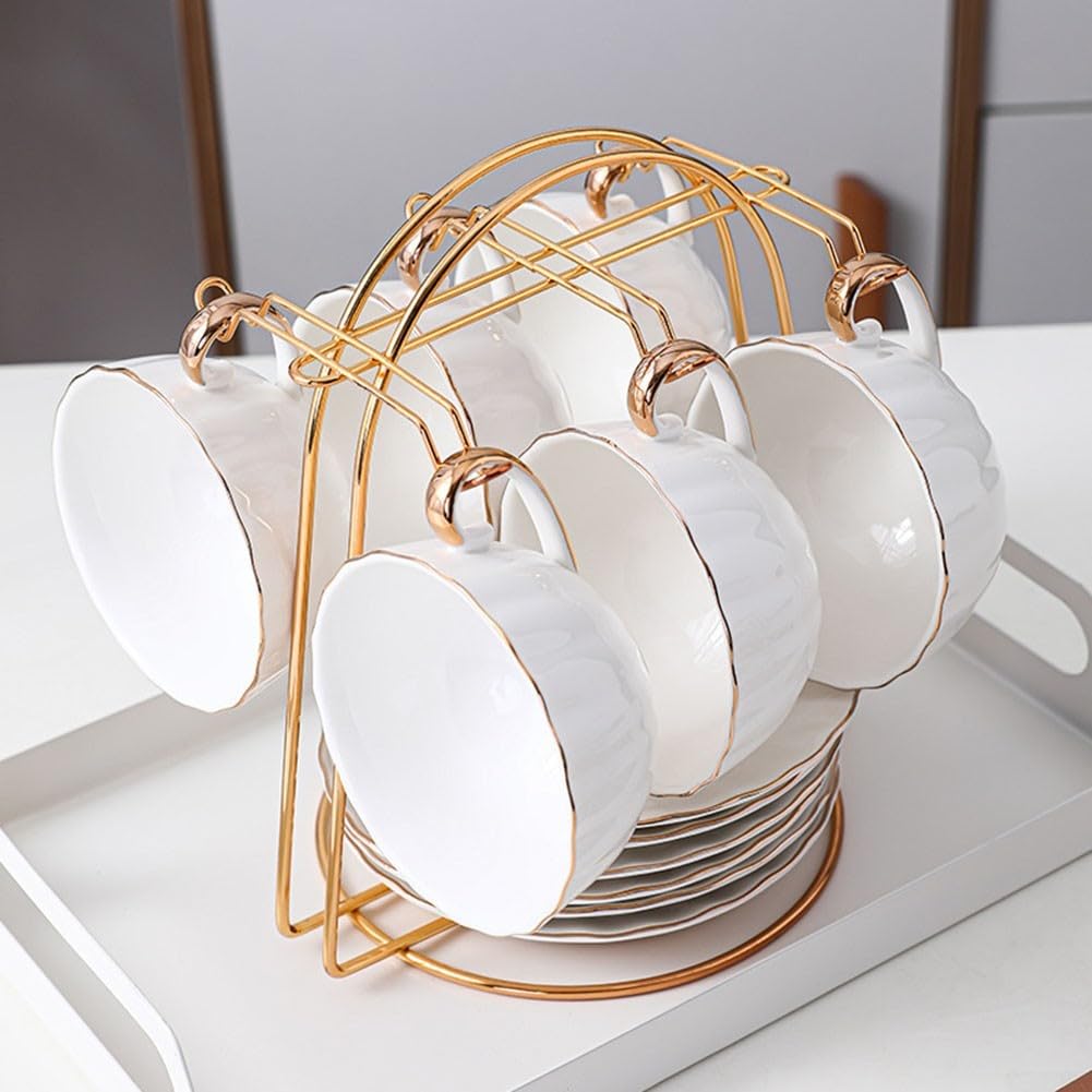 Home Storage Mug Hooks Stainless Steel Wire Rack Display Stand Service for Tea Cups, Gold Metal Stand for Coffee Cups and Saucers(B)