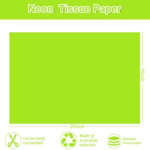 Whaline 96 Sheets Neon Tissue Paper Fluorescent Colors Gift Wrapping Paper Green Yellow Pink Orange Art Paper for Birthday Baby Shower Glow Party DIY Crafts, 14 x 20 Inch