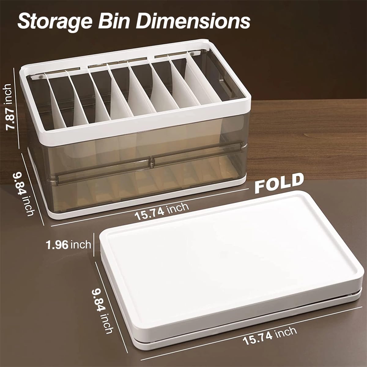 Storage Bin With Lid, 3 pack foldable storage bin, Stackable plastic closet organizer, Divider with handle, Foldable drawer organizer for toys and clothing