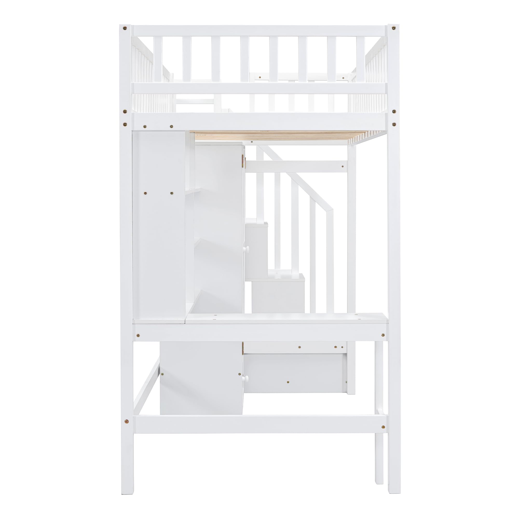 Bellemave Twin Size Loft Bed with Desk, Multifunctional Loft Beds Twin with Bookshelf,Stairs, Wardrobe and Drawer for Kids Boys Girls Bedroom, Solid Wood Loft Bed Frame with Storage,White