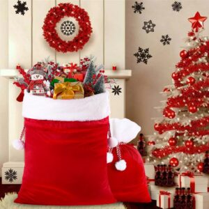 DIYDEC 2pcs Christmas Velvet Santa Bags with Drawstring Christmas Red Santa Gift Bags Large Santa Gift Sack for Xmas Present Party Supply Santa Costume Holiday Wrapping