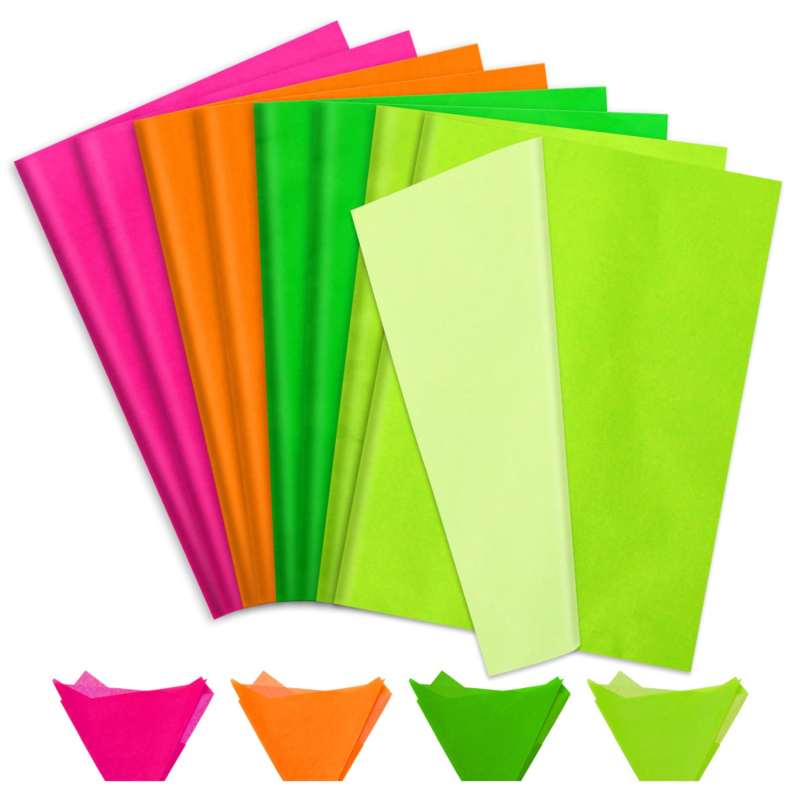 Whaline 96 Sheets Neon Tissue Paper Fluorescent Colors Gift Wrapping Paper Green Yellow Pink Orange Art Paper for Birthday Baby Shower Glow Party DIY Crafts, 14 x 20 Inch