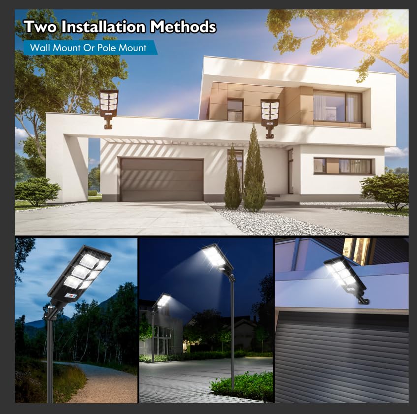 VUAA 2 Pack Solar Street Lights Outdoor Waterproof, 6500K 10000LM LED Solar Lights for Outside Dusk to Dawn, Solar Flood Lighting with Motion Sensor and Remote Control for Parking Lot, Garage