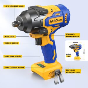 ACROPOW Cordless Impact Wrench Compatible with DEWALT 20V MAX Battery, 1/2 Inch Brushless High Torque Power Impact Gun 630 Ft-lbs(850 N.m) with 3-Mode Speed, LED Light (Bare Tool Only)