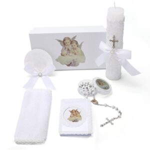 baptism candle set for boys and girls,5 pcs baptism kit catholic candle,baptism towel,shell,rosary,bible for baby dedication christening gift,velas para primera comunión de niño bautizo de niña