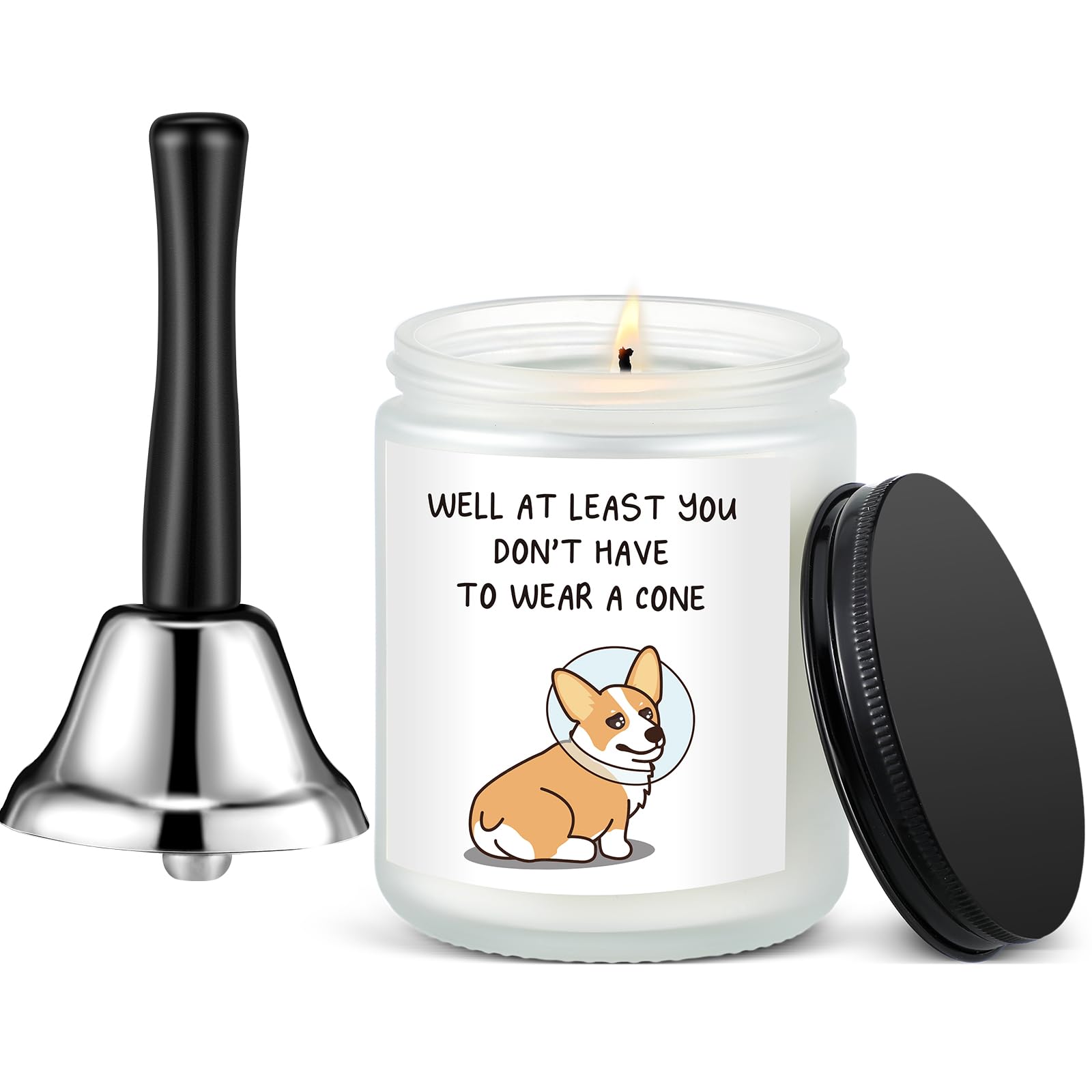 Newtay 2 Pcs Funny Get Well Gift for Women Men Post Surgery Recovery Gift Include Hand Call Bell and Lavender Scented Candle Cheer Up Gift for Women Men Friend(Cute Dog, White)