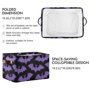 Storage Basket Halloween Purple Bat Canvas Collapsible Box Organizer Bin with Handles