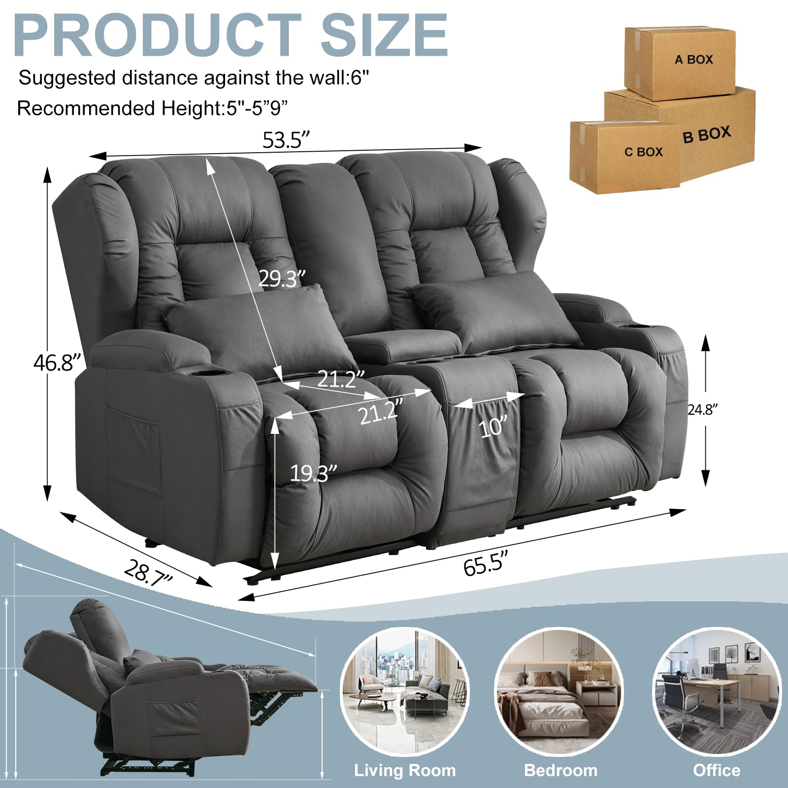 65" Loveseat Recliner Reclining Loveseat with Console - Comfy Manual RV Recliner Loveseat Sofa Couch Home Theater Seating with Pillows, Cup Holders - Recliner Chair for Living Room RV Furniture