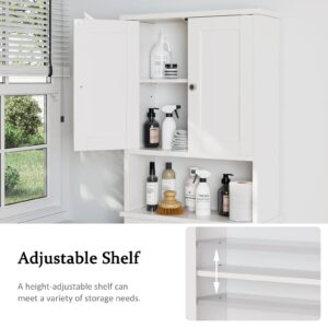 Meilocar Over The Toilet Storage Cabinet, Bathroom Storage Organizer Over Toilet, Bathroom Cabinet Space Saver W/Adjustable Shelf & Open Storage Shelf, White