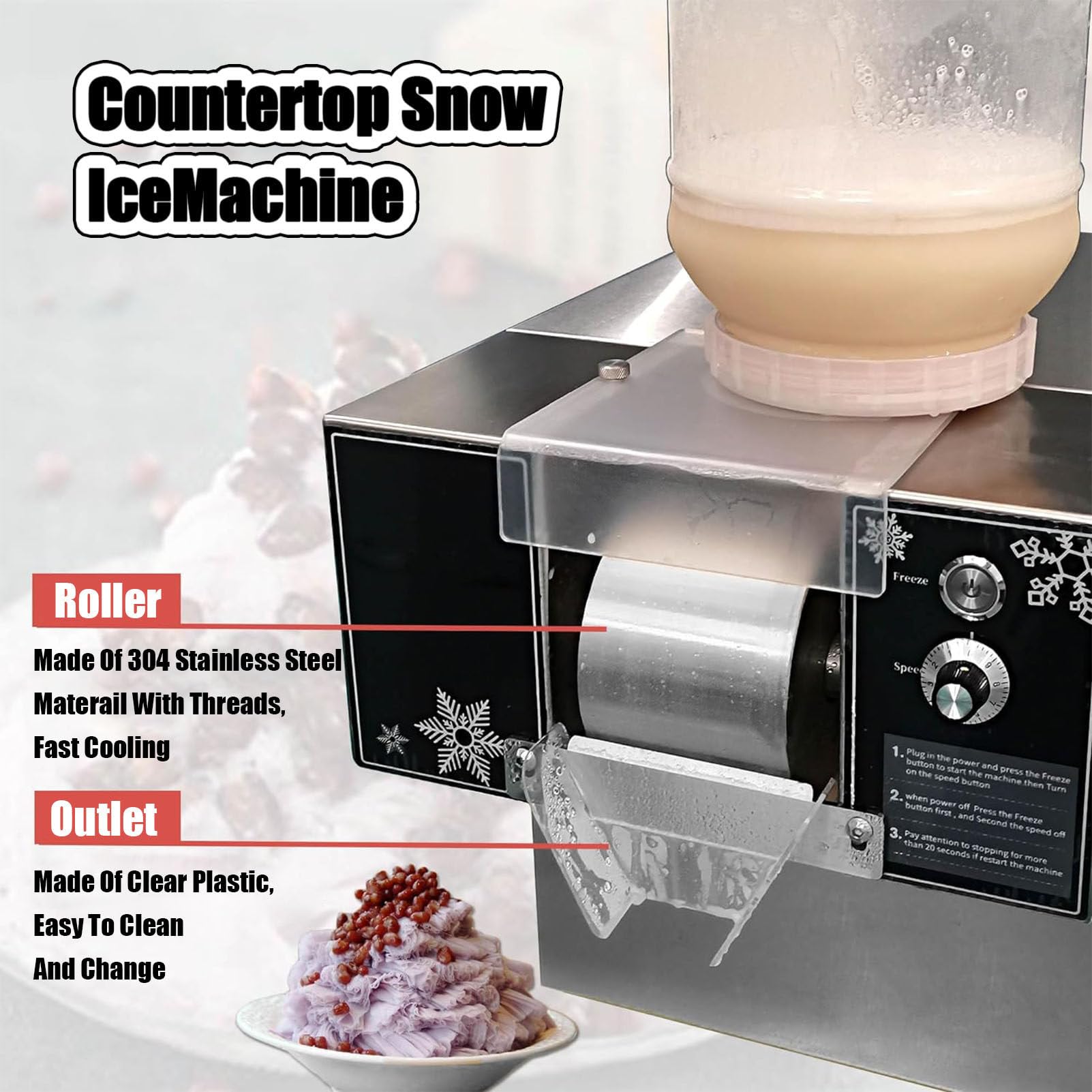 XURUIUS Mini Snowflake Ice Machine, Shaved Ice Machine, European Ice Machine, Korean Smoothie Machine, Smoothie Crusher (180KG)