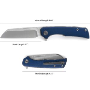 Miguron Knives M Malory Flipper Folding Knife 3.5" 14C28N Satin Blade Blue Micarta Handle Outdoor Camping Hiking Pocket Knife MGR-809MBU