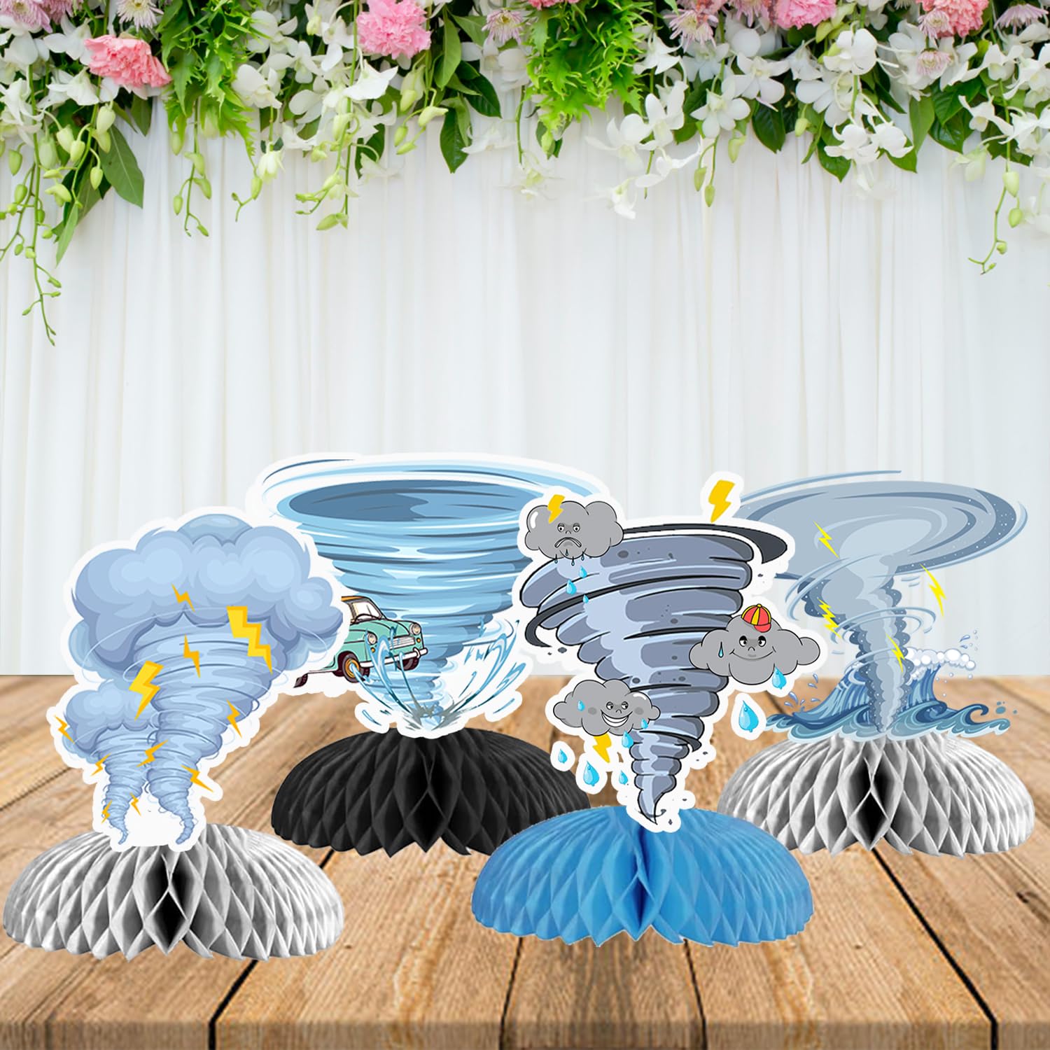 12 PCS Tornado Honeycomb Centerpieces, Tornado Birthday Party Decorations Tornado Weather Table Centerpieces Decorations Supplies for Kids Teens Boys Girls Baby Shower