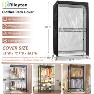 Rileytee Clothes Rack Cover,600D Heavy Duty Waterproof Clothing Racks Cover,Garment Rack Cover for Rolling Wardrobe Storage Rack with Zipper(Clear Front,45"W X 17.7"DX 80.3"H,Cover Only)