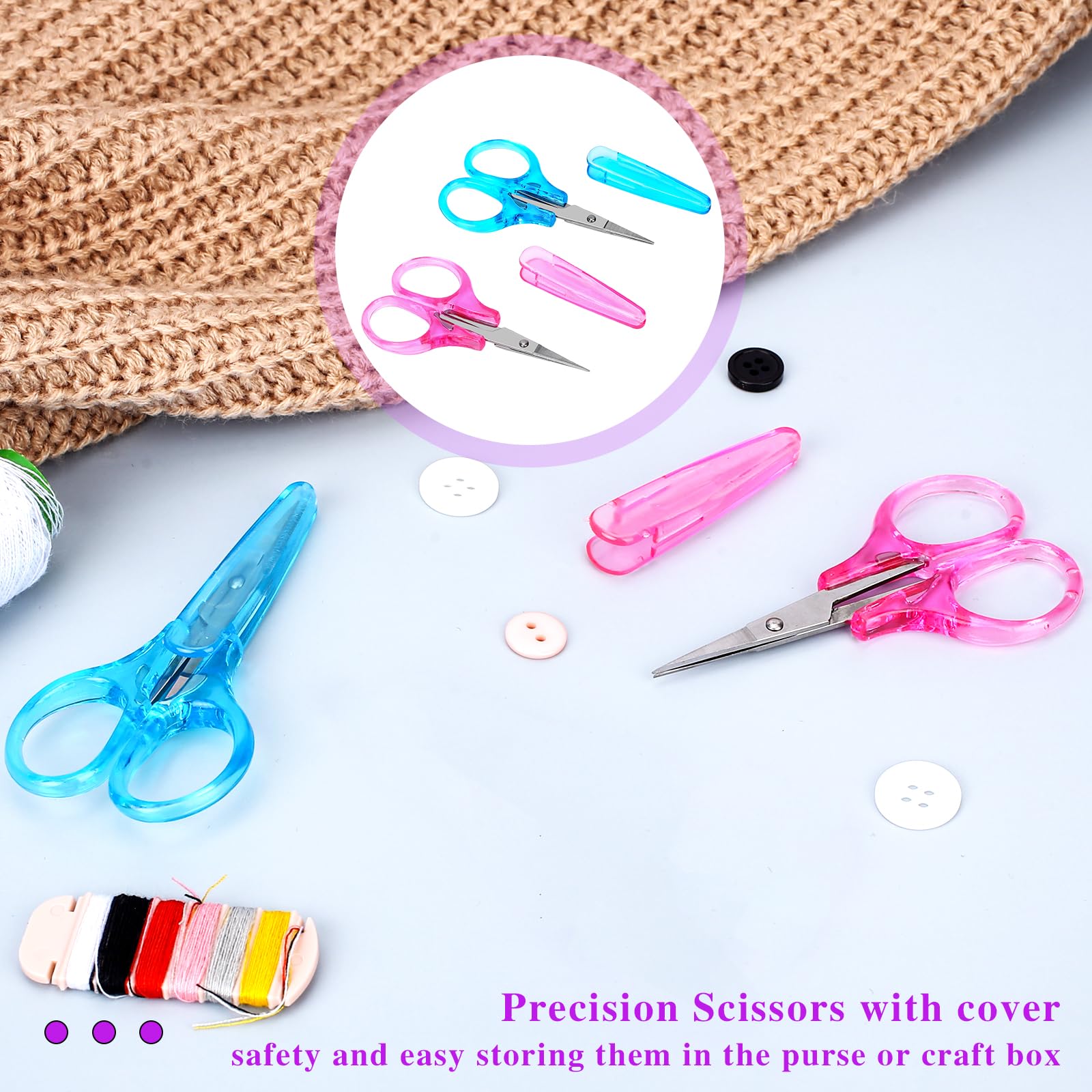 2Pcs Small Scissors All Purpose Craft Scissors Mini Detail Small Scissors Stainless Steel Scissors with Protective Cover Precision Straight Fine Tips Design for Paper Cutting,Scrapbooking