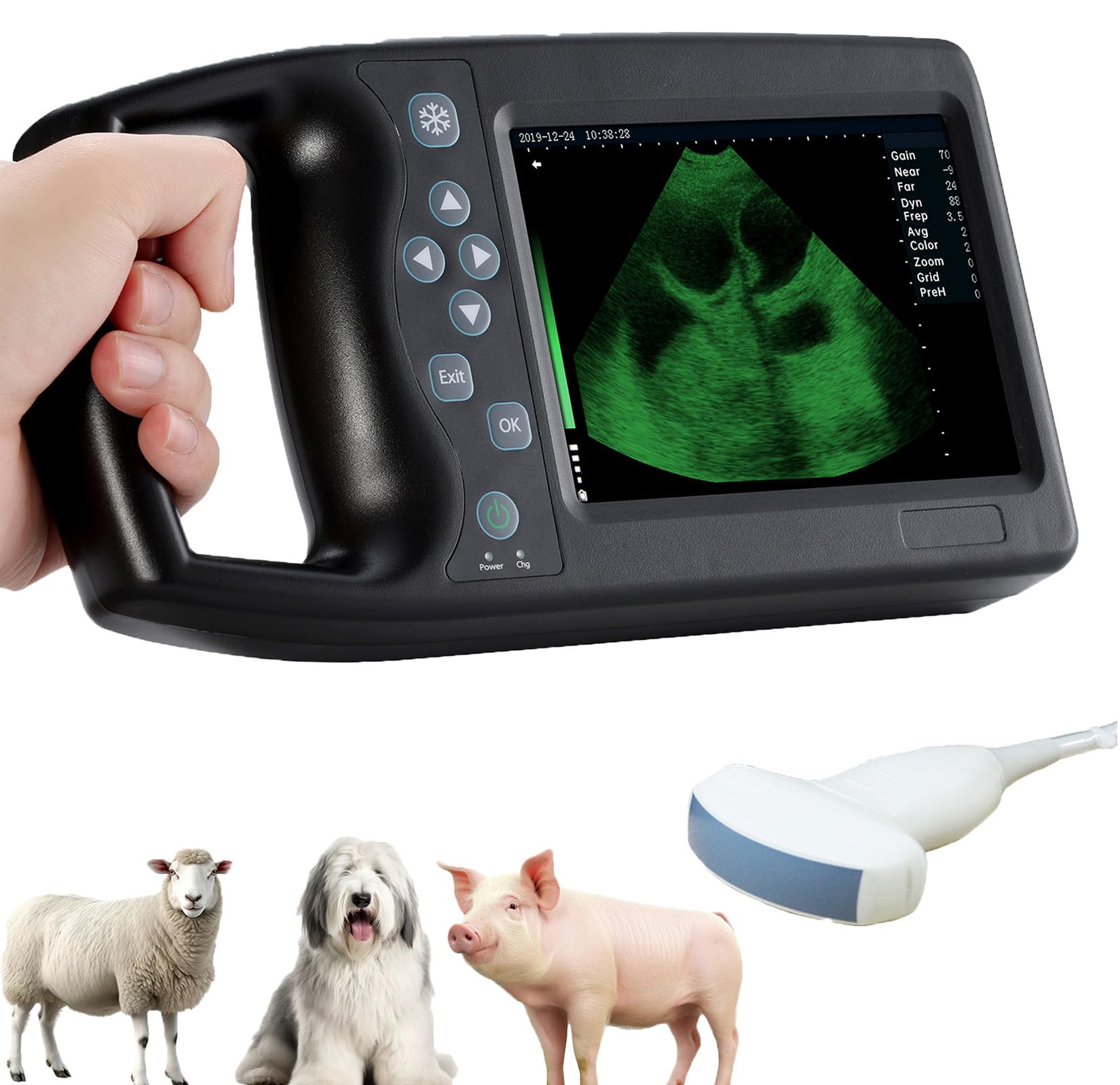 JZRYL Portable Veterinary Ultrasound Machine, 5.7 inch Home Ultrasound Farm Animals Pregnancy Dog Sheep & Pigs,Vet Handheld Sonogram Machine with 3.5Mhz Convex Probe