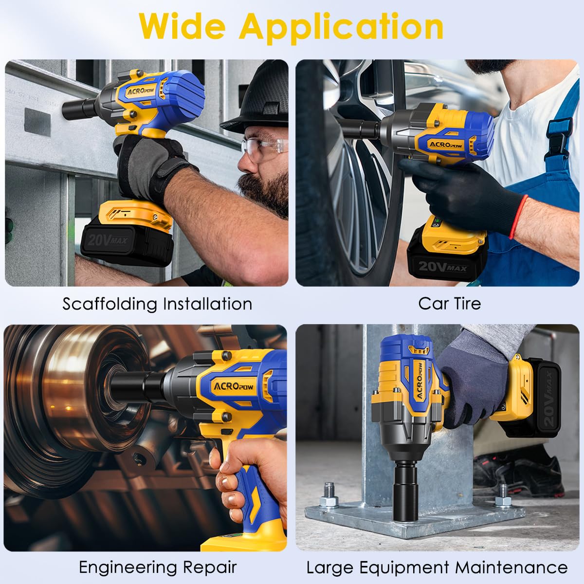 ACROPOW Cordless Impact Wrench Compatible with DEWALT 20V MAX Battery, 1/2 Inch Brushless High Torque Power Impact Gun 630 Ft-lbs(850 N.m) with 3-Mode Speed, LED Light (Bare Tool Only)