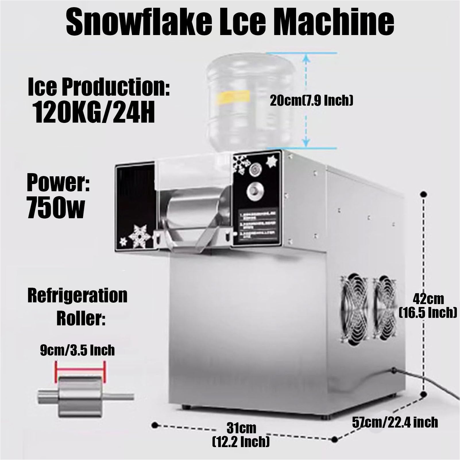 XURUIUS Commercial Air-Cooled Korean Smoothie Machine, Snowflake Ice Machine, Snowflake Ice Machine Continuous Ice Machine Equipment (60KG)