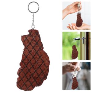 ibasenice Artificial Roast Beef Keychain Holder 1:1 Pvc Creative Fake Steak Keychain Lifelike Food Model Keyring Imitation Meat Keychain for Backpack Purse