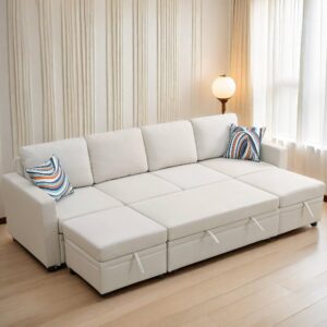 GlasFlength Sleeper Sofa Couch Bed, Convertible Sofa Bed with Armrests, Sectional Sofa with Storage Seat U Shaped Sectional Couch with Reversible Chaise for Living Room Apartment Bedroom Office