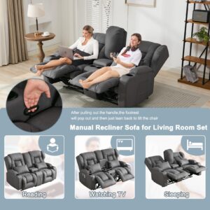 65" Loveseat Recliner Reclining Loveseat with Console - Comfy Manual RV Recliner Loveseat Sofa Couch Home Theater Seating with Pillows, Cup Holders - Recliner Chair for Living Room RV Furniture