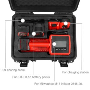 ZENACCE Waterproof Hard Case Compatible with Milwaukee M18 Inflator 2848-20, Air Compressor Carrying Case for Milwaukee Tools, Can Hold 18V 3.0 to 9.0 Ah Battery Packs and Charging Station