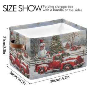 Christmas Red Truck Snowman Storage Basket Decorative Winter Xmas Tree Bell Fabric Basket Bins Foldable Shelf Closet Bin Storage Box Cube with Handle Organizer Basket for Kids Toys Clothes Bedroom