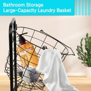 BAOKALER Removable 3 Tier Metal Rolling Laundry Basket Cart,Large Capacity Wire Basket Laundry Hamper with Wheels, Laundry Butler for Bathroom Bedroom Laundry Room