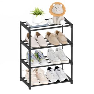 autonomier 4 tier small shoe rack, narrow stackable shoe shelf for kids toddler adult, lightweight shoe rack stand for closet dorm storage organizer, front door entrance, entryway