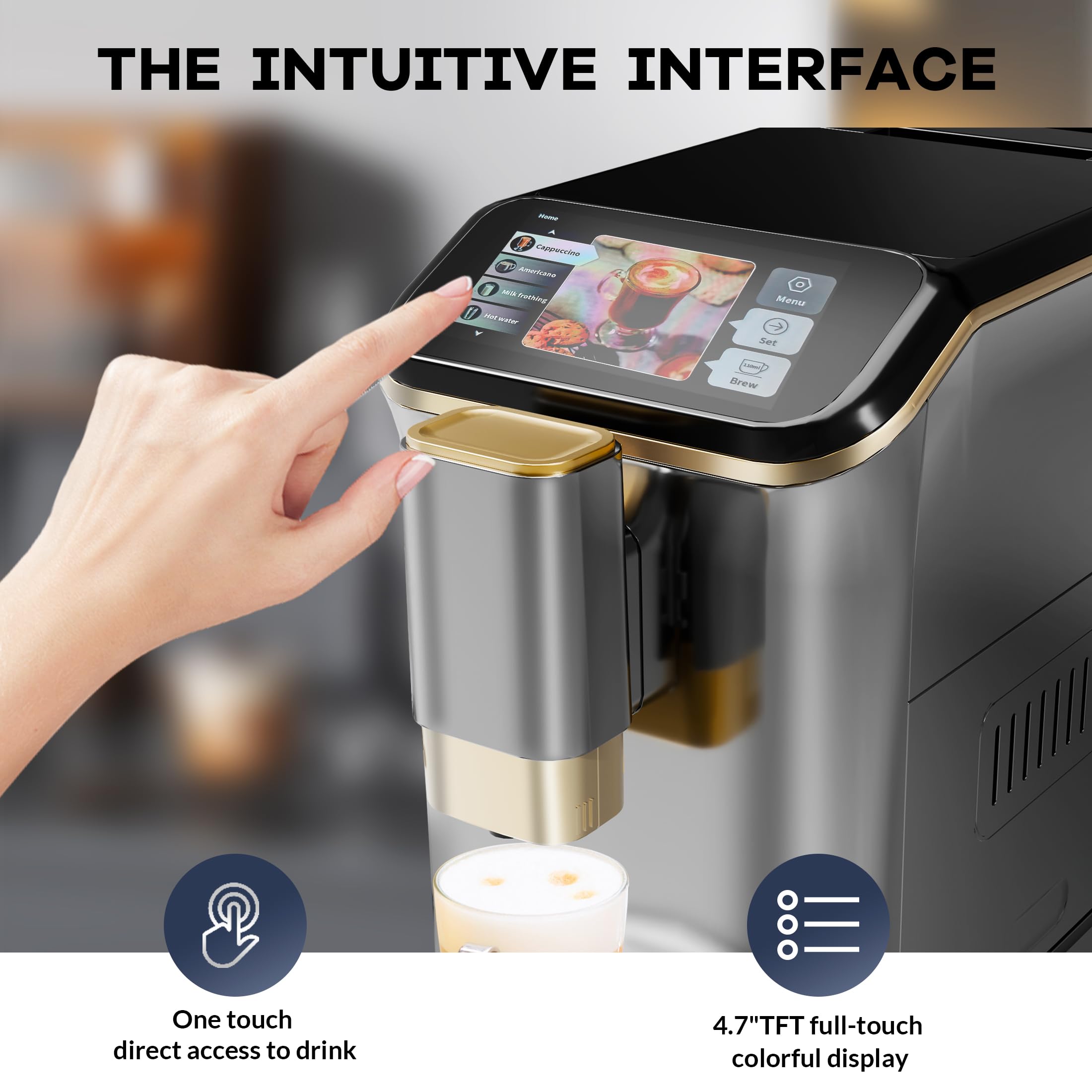 Super Automatic Espresso Machine, 20 Bar Built-In Burr Grinder & Milk Frother, Milk Container and Intuitive Touch Display, Bean-to-Cup Coffee Maker for Espresso, Cappuccino, Latte, Iced Coffee