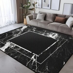 Luxurious Black Marble Rug 2x3ft Abstract Black and White Frame Area Rugs with Non Slip Rugs for Living Room Bedroom Carpet Stain Resistant, Home Decor Office Rug