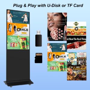 49 Inch Indoor Digital Signage, 4K UHD LCD Non-Touchscreen Floor Standing Digital Signage Interactive Displays, CMS and U-Disk Input Auto ADS Player Android OS