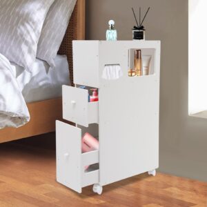 HIYTCU Slim Bathroom Storage Cabinet, Free Standing Toilet Paper Holder, Bathroom Cabinet Slide Out Drawer Storage for Bathroom, Hallway, Living Room, Study, Bedroom