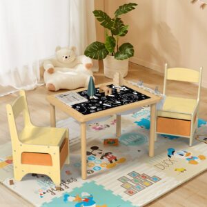 CMFYDAILY Pine Wood Toddler Table and Chair Set, Sensory Kids Table with Stroage & Graffiti Desktop Activity Table for Eat, Craft, Read, Draw, Art, Puzzle, Play