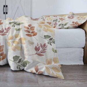 Lsrtoss Orange Green Yellow Botanical Full Duvet Cover Set for All Season, Fall Maple Leaf Rustic Microfiber 3 Piece Bedding Set with 2 Pillowcases & 1 Quilt Cover, 86" W x 86" L, Full Size