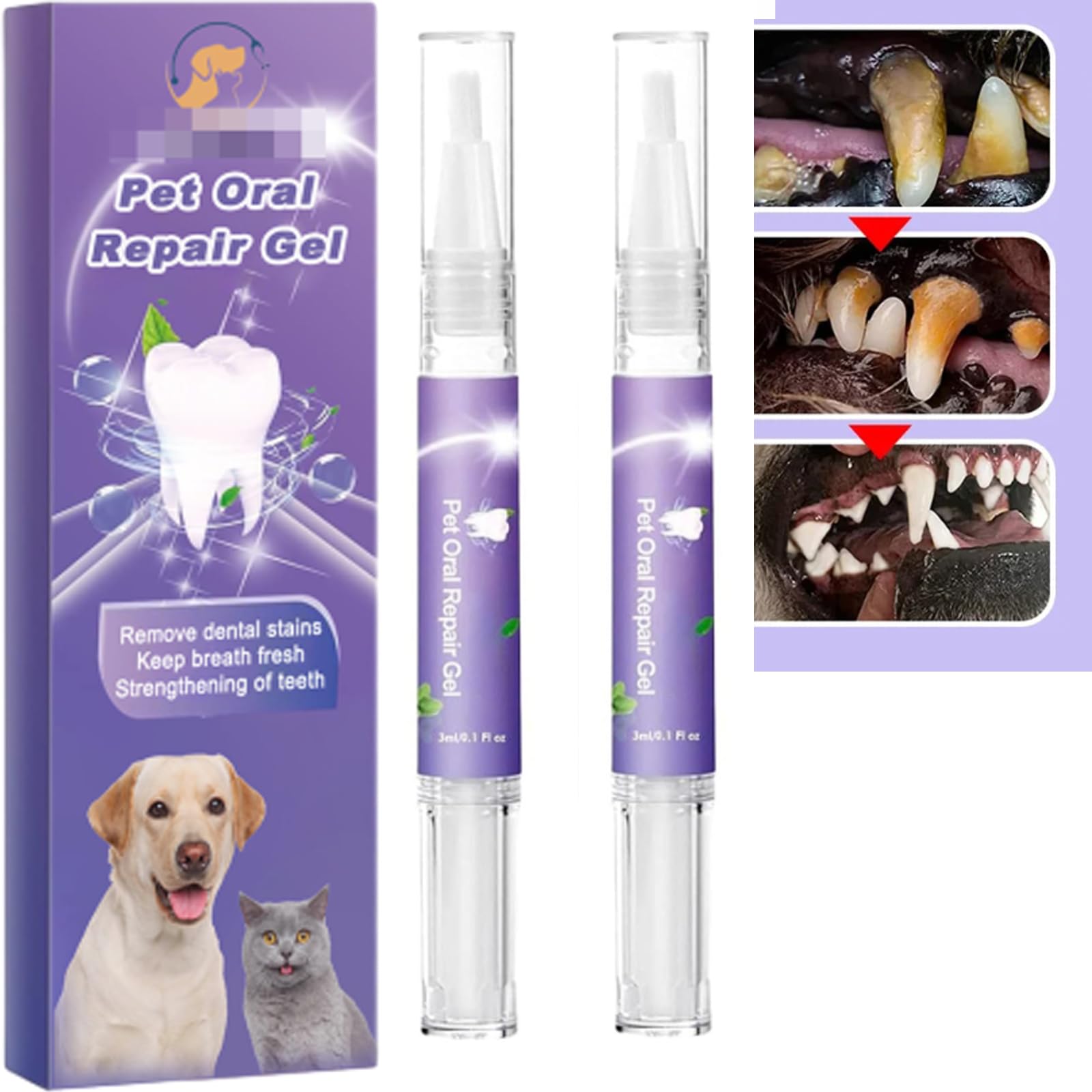 Pet Oral Repair Gel for Dogs, Pet Teeth Whitening Pen, Pet Oral Restoration Gel, Gel Care Cleaner for Dogs, Dissolve Tartar for Pets (2)