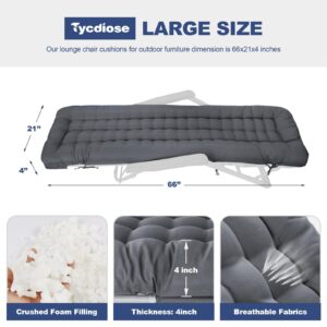 Tycdiose Outdoor Chaise Lounge Chair Cushion Waterproof 66 x 21 x 4 Inches Indoor Outdoor Memory Foam Lounge Chair Cushions with Ties, Soft Thickened Lounge Chair Cushions for Outdoor Furniture (Grey)