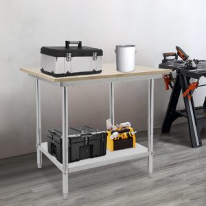 Adjustable Workbench, 35.43×29.92 Inch Kitchen Preparation Table Garage Workbench, Kitchen Tool Table with Storage Space, for Home and Commercial