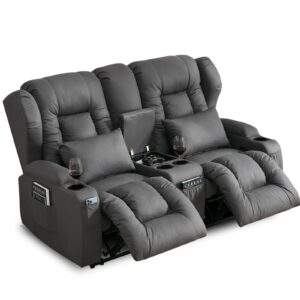 65" loveseat recliner reclining loveseat with console - comfy manual rv recliner loveseat sofa couch home theater seating with pillows, cup holders - recliner chair for living room rv furniture