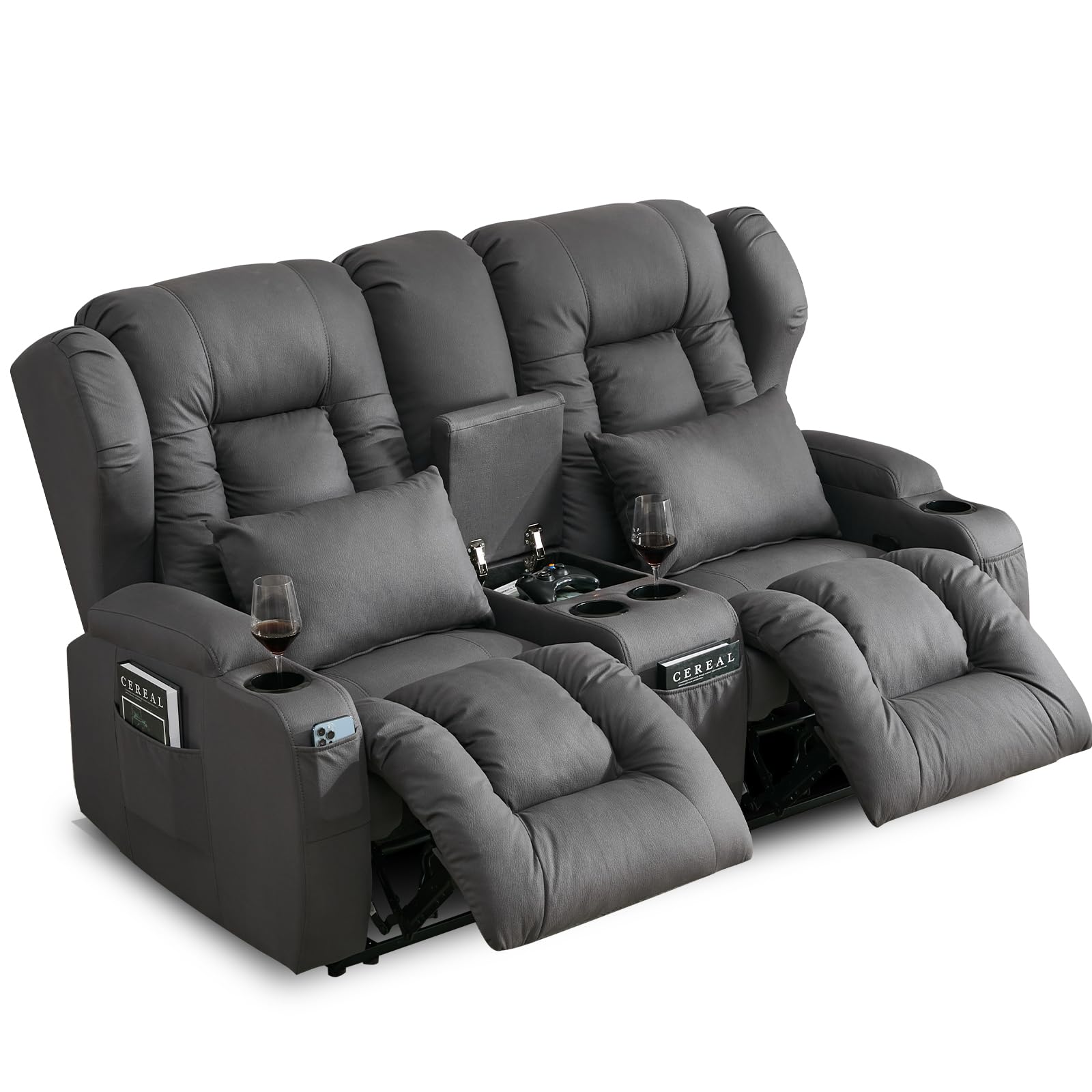 65" Loveseat Recliner Reclining Loveseat with Console - Comfy Manual RV Recliner Loveseat Sofa Couch Home Theater Seating with Pillows, Cup Holders - Recliner Chair for Living Room RV Furniture