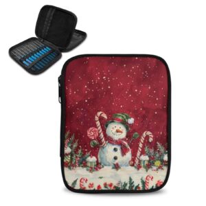 goronwyfloyd red xmas snowman and cane crochet storage cover travel crochet storage bag organizer zipper bags with 3 mesh pockets sturdy and dustproof christmas decor