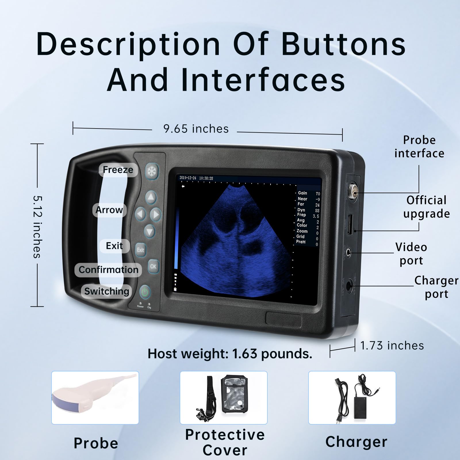 JZRYL Portable Veterinary Ultrasound Machine, 5.7 inch Home Ultrasound Farm Animals Pregnancy Dog Sheep & Pigs,Vet Handheld Sonogram Machine with 3.5Mhz Convex Probe