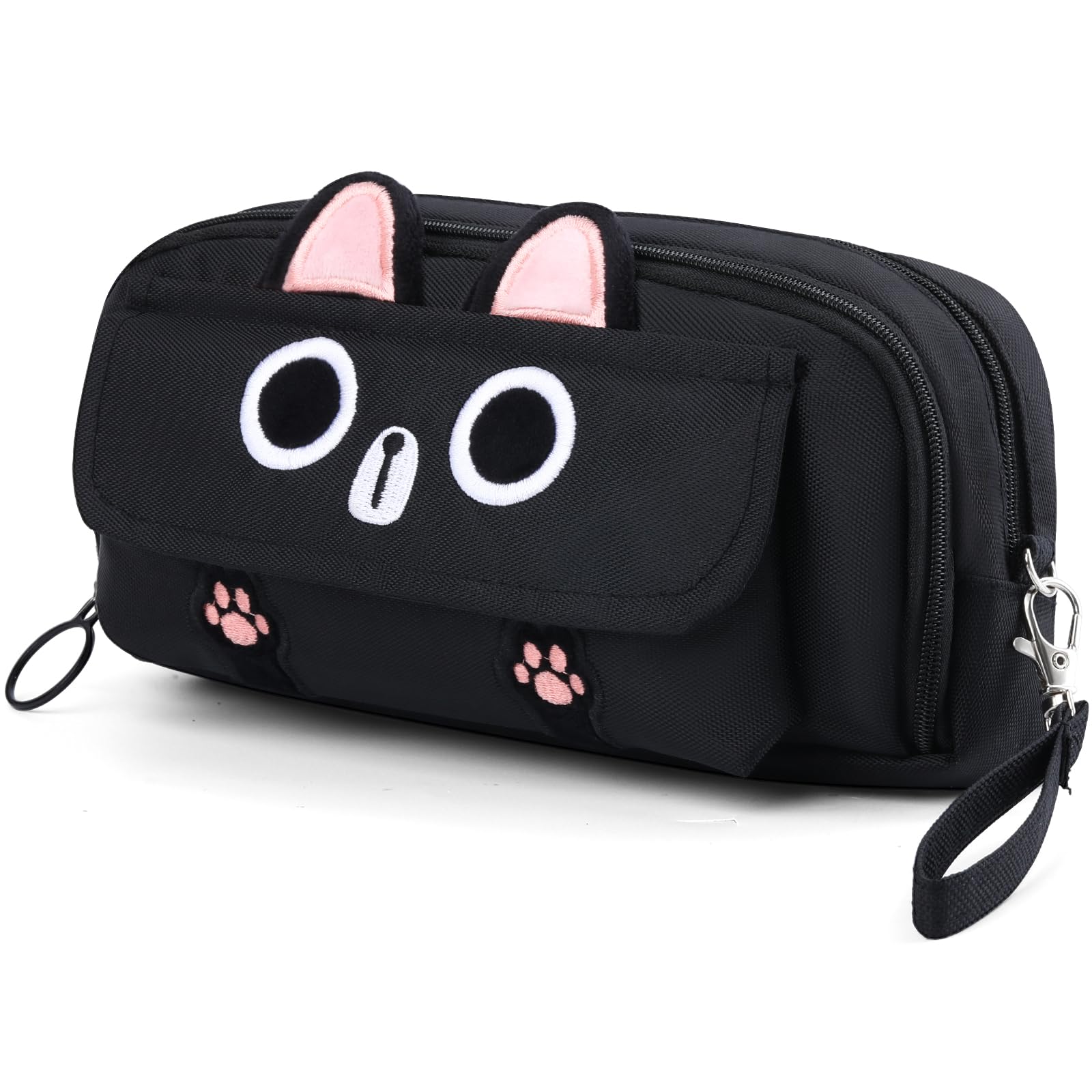 MELLIFLURORA Pencil Case, Large Capacity Pencil Pouch Aesthetic,3D Cat Pen Bags,Office Stationery Organizer,Cute Pencil Box for Teens Girls Boys Student (Black)